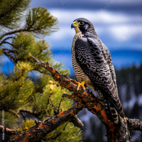 A hawk standing on a tree branch