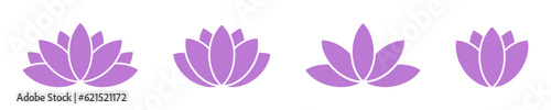 Set of colored lotus flowers vector icons. Relax, calm and harmony symbol. Vector 10 Eps.