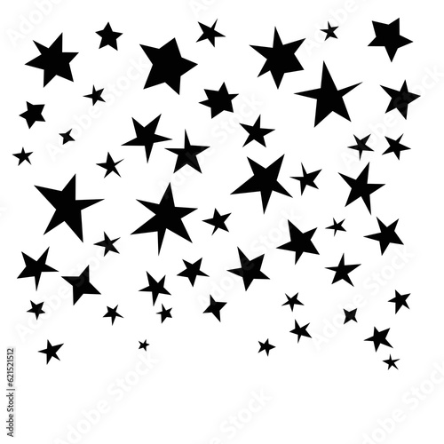 Cute isolated black stars  funny and childish shapes. Naive art. Flat illustration on transparent background. Template  wallpa