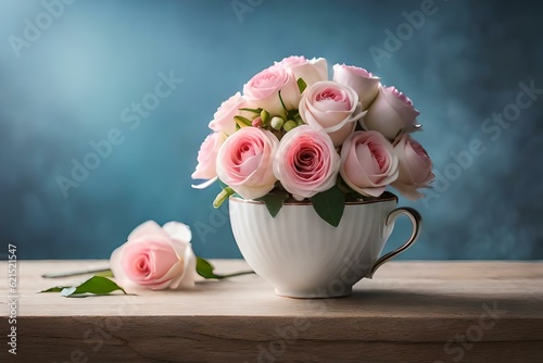 flowers in the white cup of stone with blue background