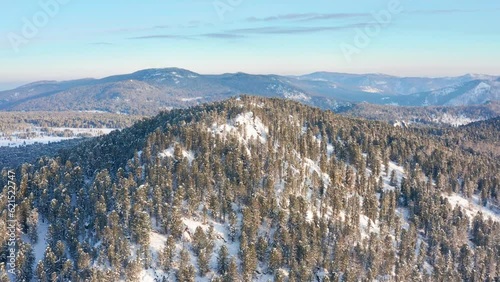 Altai mountains in winter: Seminsky Ridge and Seminsky Pass. Aerial view. photo