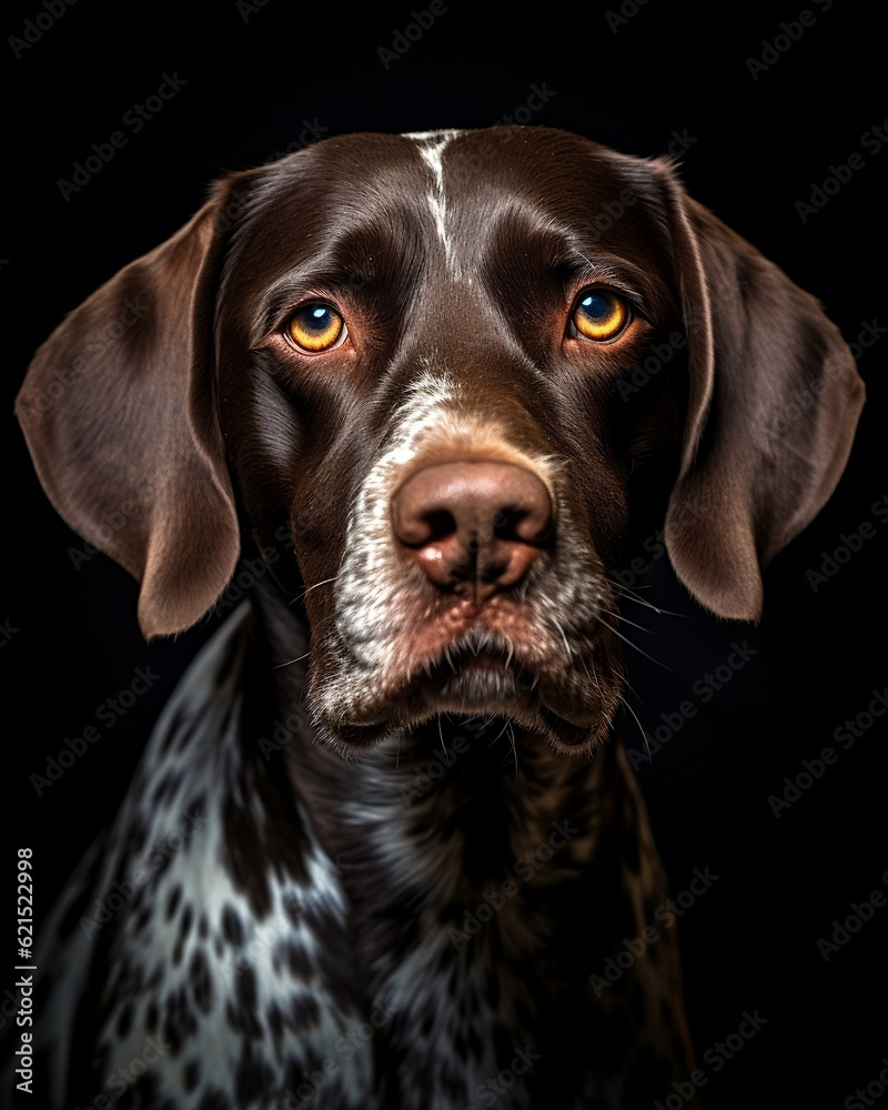 German Shorthaired Pointer. Beautiful dog. Close-up shot. AI generated. German Shorthaired Pointer. Beautiful dog. Close-up shot. AI generated.