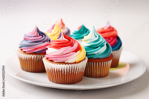 Colorful rainbow cupcakes isolated on white background 