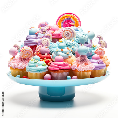 Colorful rainbow cupcakes isolated on white background
