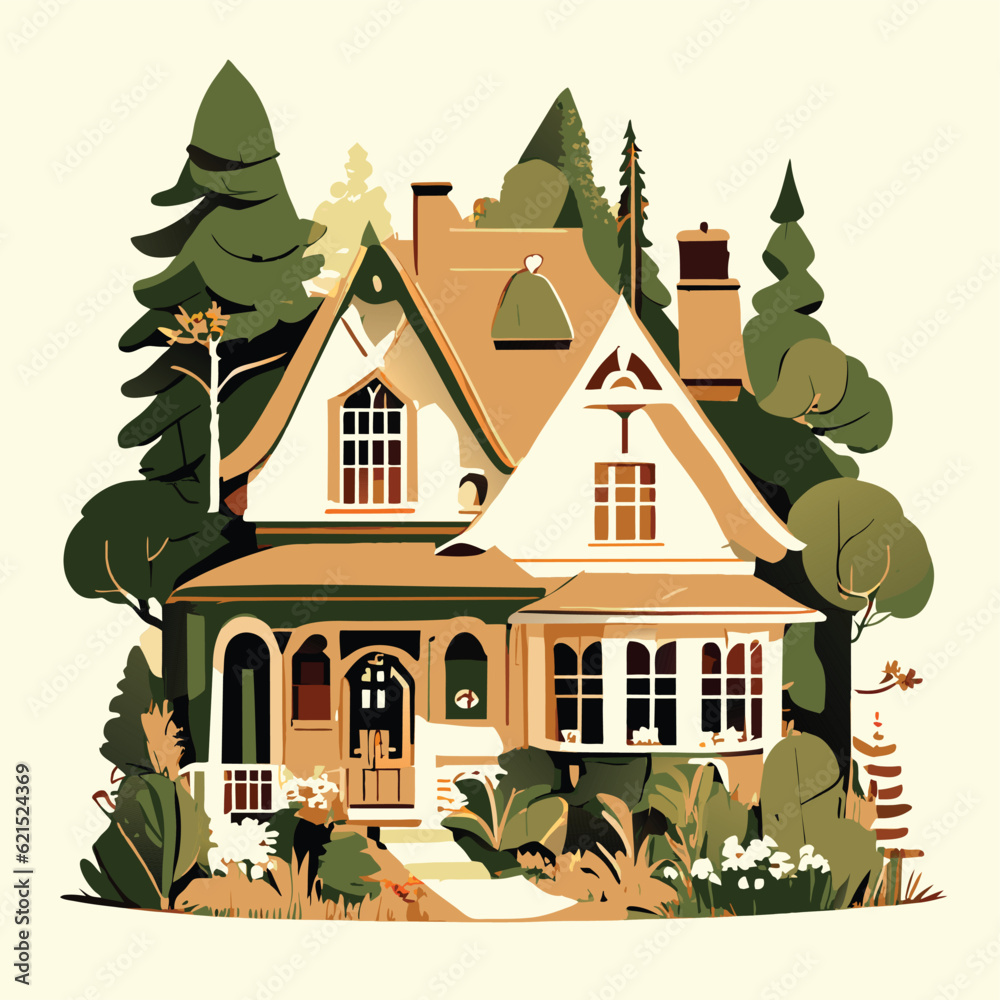 Country house in the forest. Farm in the countryside. Small village ...