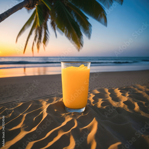 glass of orange juice on the beach  generative ai