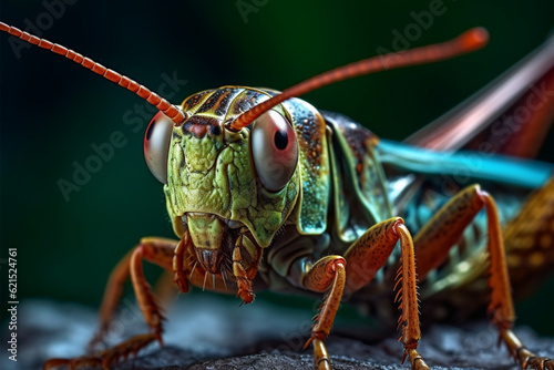 Grasshopper on a tree trunk. Close-up. © masud
