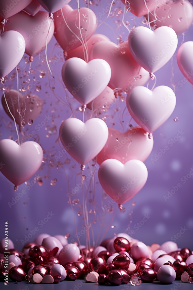Valentine's day, copy space on soft purple background. AI generative