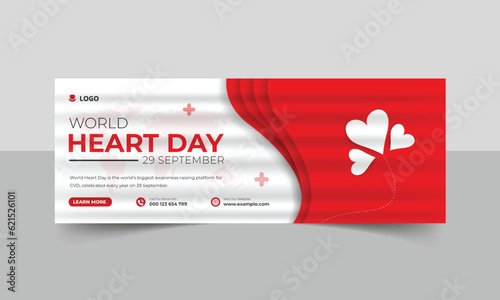 World Heart Day social media facebook cover. world heart day conference banner design, Creative illustration concept of world heart day. red background heart care banner, awareness banner design