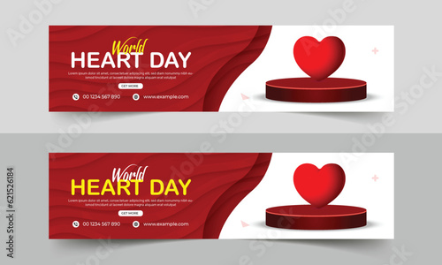 World Heart Day LinkedIn cover template design, 29 September heart day Vector Background. World Heart Day logo Vector with Heart International Heart Day Vector Flyer, Background.