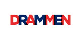 Drammen in the Norway emblem. The design features a geometric style, vector illustration with bold typography in a modern font. The graphic slogan lettering.