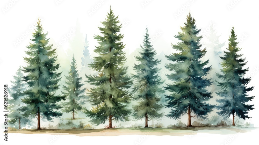 watercolor pine tree - obrazy, fototapety, plakaty 
