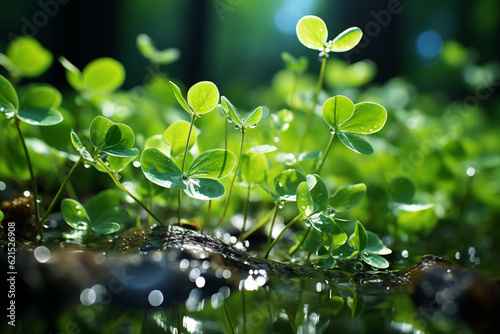 Refreshing spring foliage Floating green leaves evoke the essence of new beginnings Generative AI