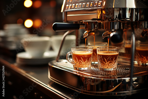 Fotografie, Obraz The Art of Espresso Captivating close up of a coffee machine showcasing the mast
