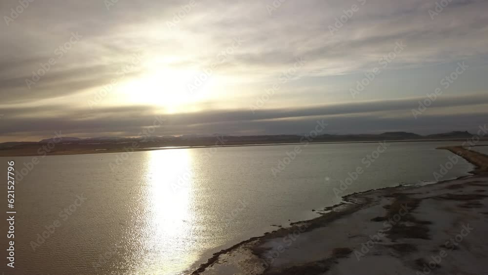 Aerial Shot Of Scenic River Against Sky During Sunset, Drone Flying Forward Over Water - Billings, Montana Aerial Shot Of Scenic River Against Sky During Sunset, Drone Flying Forward Over Water - Billings, Montana
