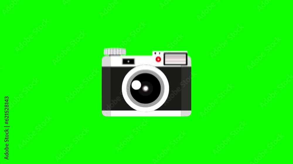 Vector animation of cartoon camera shooting with green background, icon. Vector animation of cartoon camera shooting with green background, icon.