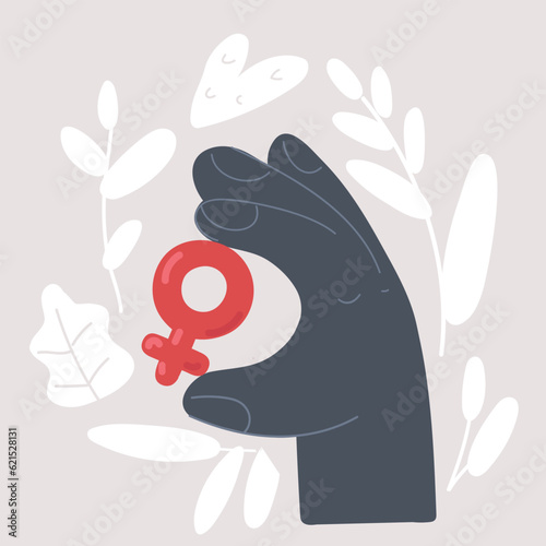 Vector illustration of symbol of the feminine icon holding in hands.