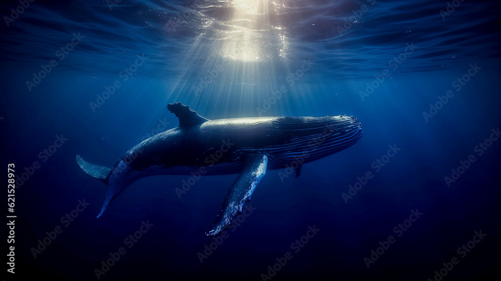 blue whale (Balaenoptera musculus) swimming in the deep waters of the Pacific Ocean blue whale (Balaenoptera musculus) swimming in the deep waters of the Pacific Ocean