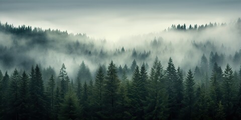 Keuken achterwand Mistig bos Avontuurlijk berglandschap met wolken  © Graphic Warrior