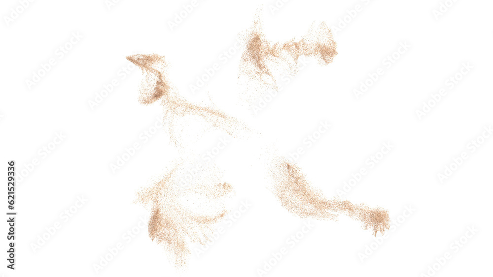 3D rendering of scattered sand granules or fine dirt on transparent background
