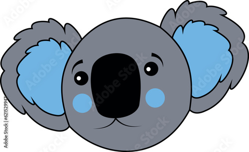 Koala bear with blue ears and cheek (character) for baby or child textile print. 