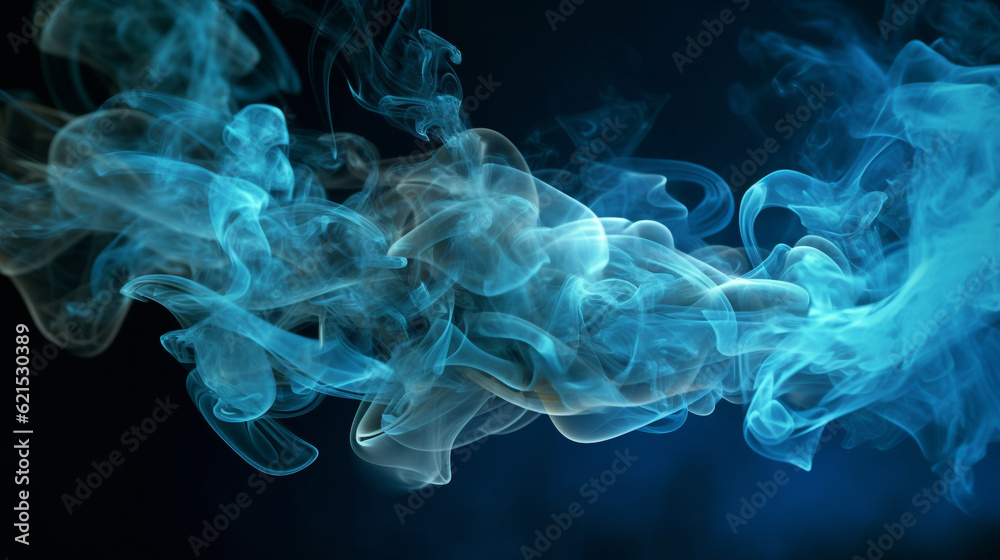 Fototapeta premium a single line of cyan smoke as it weaves its way through the frame, AI-Generated