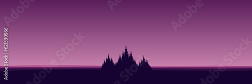 mountain dusk nature landscape with tree silhouette vector illustration good for wallpaper, background, backdrop, banner, and design template