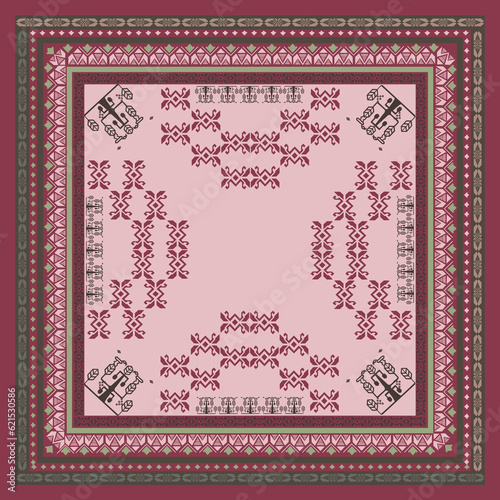 square scarf design template with ethnic pattern