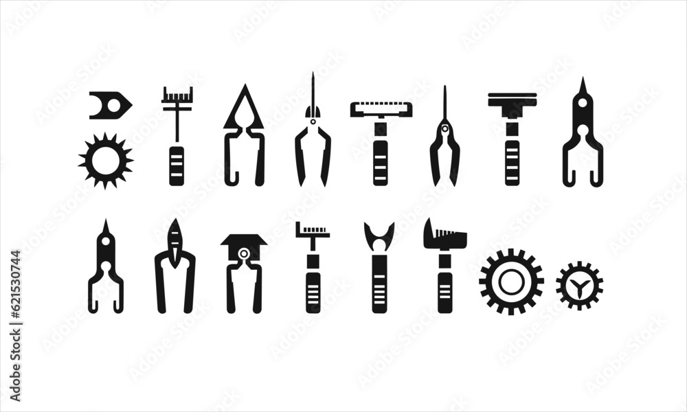 Set of tools and service icons. Screwdriver, wrench, and gear icon Glyph with a wrench and screwdriver. Setting up and fixing Set of tools and service icons. Screwdriver, wrench, and gear icon Glyph with a wrench and screwdriver. Setting up and fixing