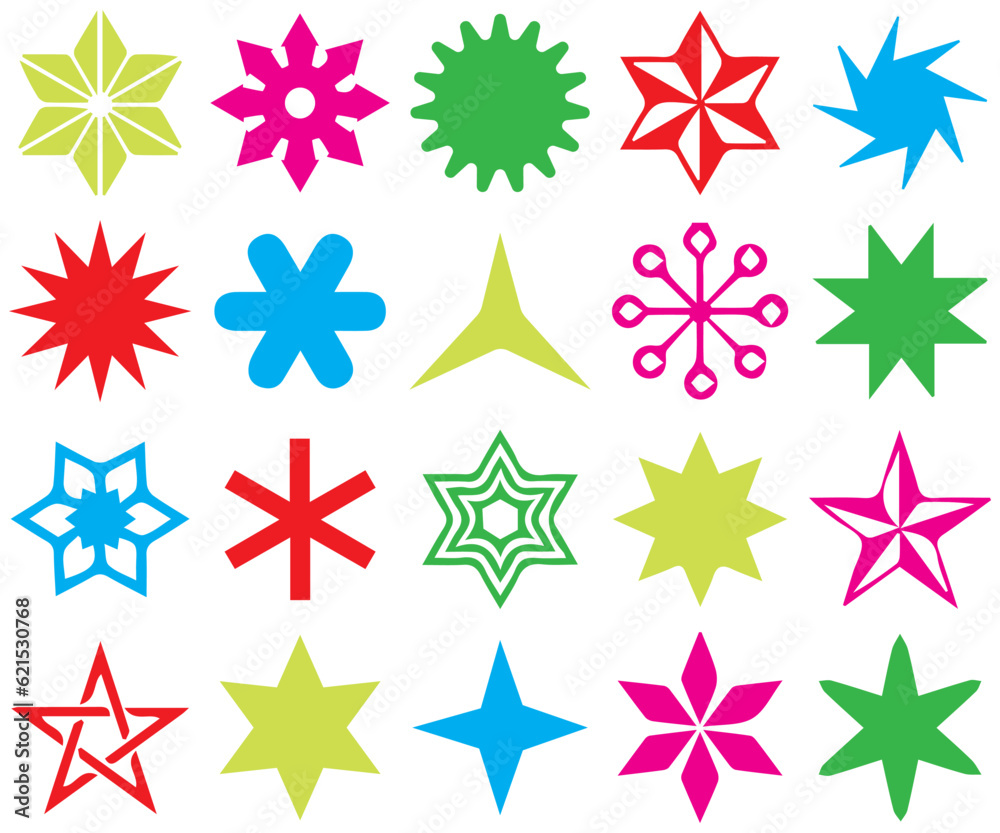 Obraz premium pattern with flowers, Brutalism shapes, minimalist geometric elements, abstract bauhaus forms. Simple star and flower shape, basic form, trendy modern graphic element vector set, star colour shap