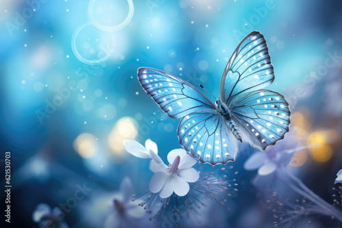 Blue Butterfly with Beautiful Bokeh Abstract Background