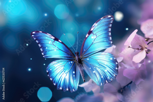 Blue Butterfly with Beautiful Bokeh Abstract Background © LadyAI