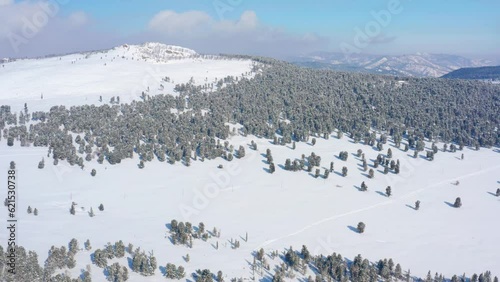 Altai mountains in winter: Seminsky Ridge and Seminsky Pass. Aerial view. photo