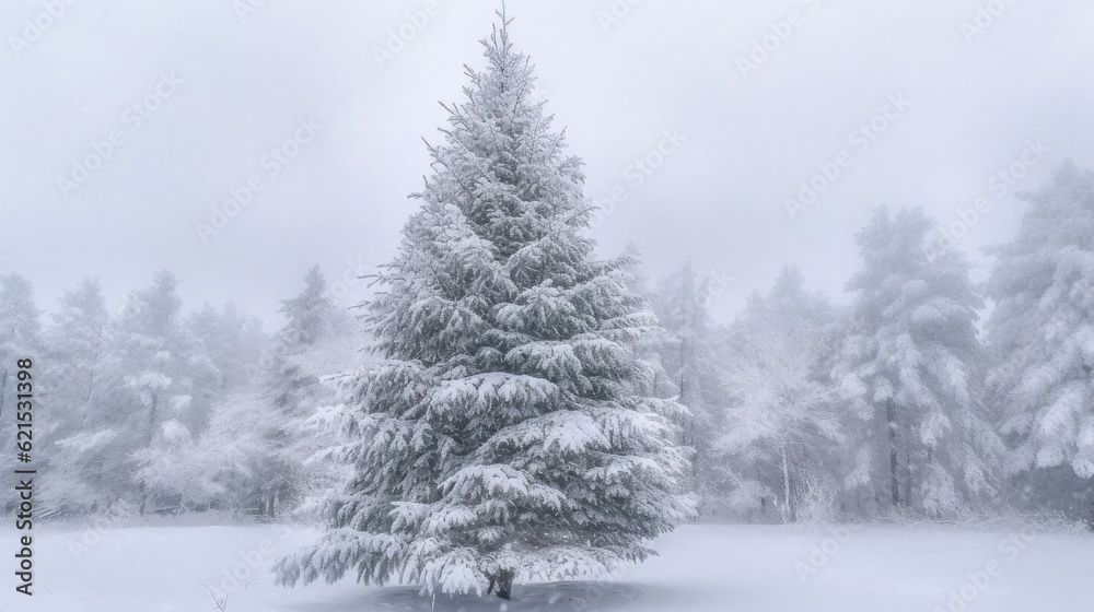 Fototapeta premium Christmas Day, Christmas tree with snow. Generate Ai