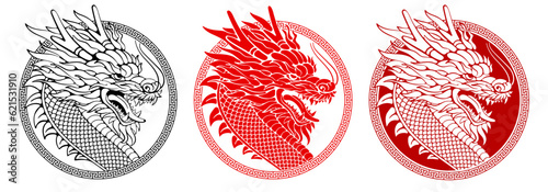 Foto Set of circle designs of labels or overlays for Chinese New Year 2024, year of the Dragon