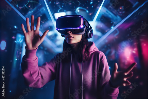 Diving into virtual worlds: Teenage girl captivated by VR experience