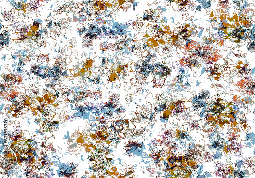 Abstract seamless background pattern colorful fabric design print digital illustration texture wallpaper.Abstract modern colourful floral outline pattern on white background. Abstract seamless background pattern colorful fabric design print digital illustration texture wallpaper.Abstract modern colourful floral outline pattern on white background.