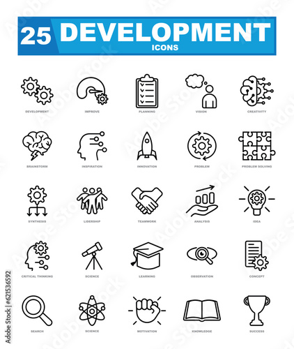 Development set of vector outline icons.