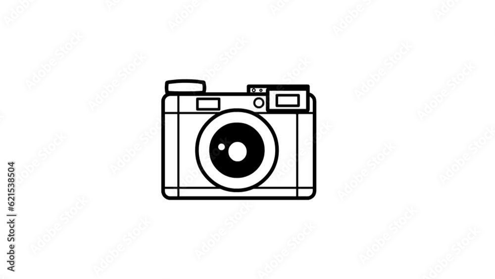 Vector animation of a black and white cartoon camera, icon, art. Vector animation of a black and white cartoon camera, icon, art.