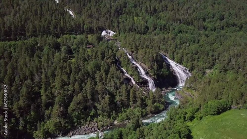 Railway bridge over The Vermafossen Waterfalls in Norway, Europe photo