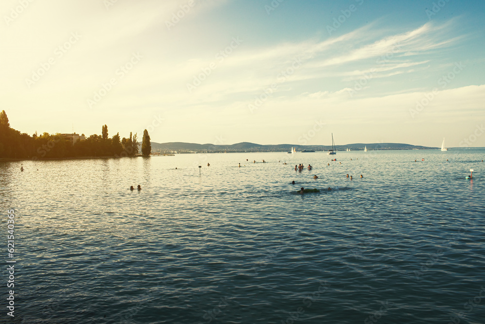 Naklejka premium View of the Lake Balaton in the evening.Summer season.