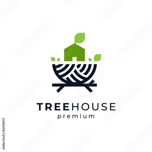 bird nest and home for eco living logo design