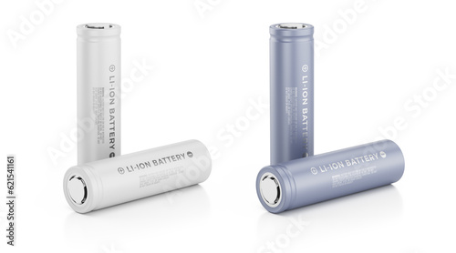 Rechargeable lithium ion batteries - White and Gray li-ion cell batteries type 18650 isolated on white. transparent background