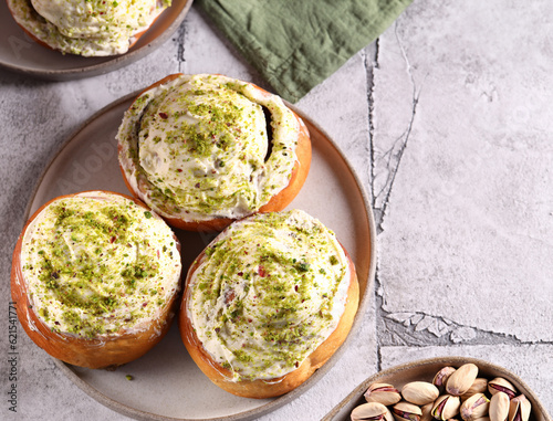 traditional cinnabon buns with pistachios