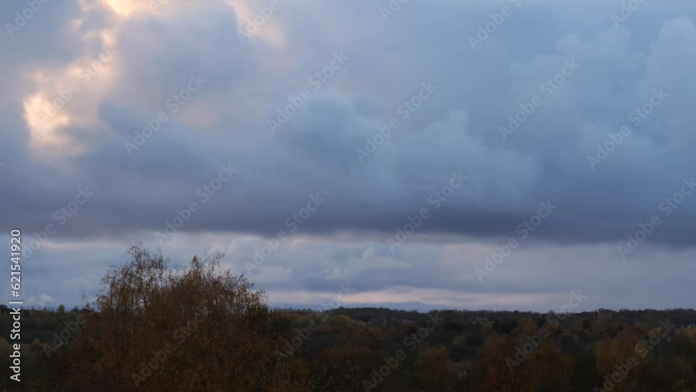 Cloud sky above autumn forest flying in timelapse Cloud sky above autumn forest flying in timelapse