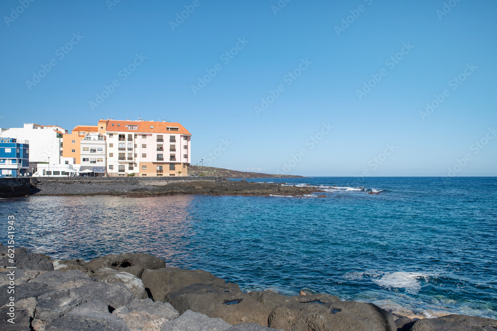 Charming town nestled on the eastern coast of the island known for picturesque beach, volcanic pools, and tranquil atmosphere, Puertito de Guimar, Tenerife, Canary Islands, Spain