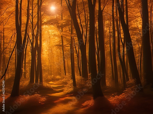 Un bosque otoñal iluminado