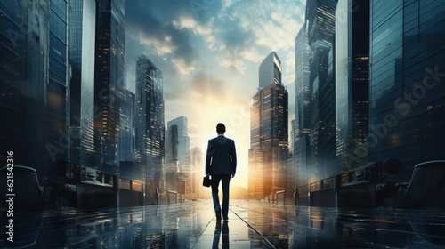 a businessman walking in a modern cityscape, generative ai