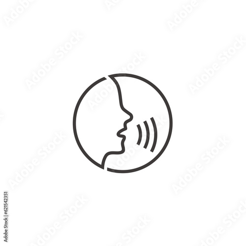 Fototapete Voice command control sound waves head silhouette speaking logo design icon