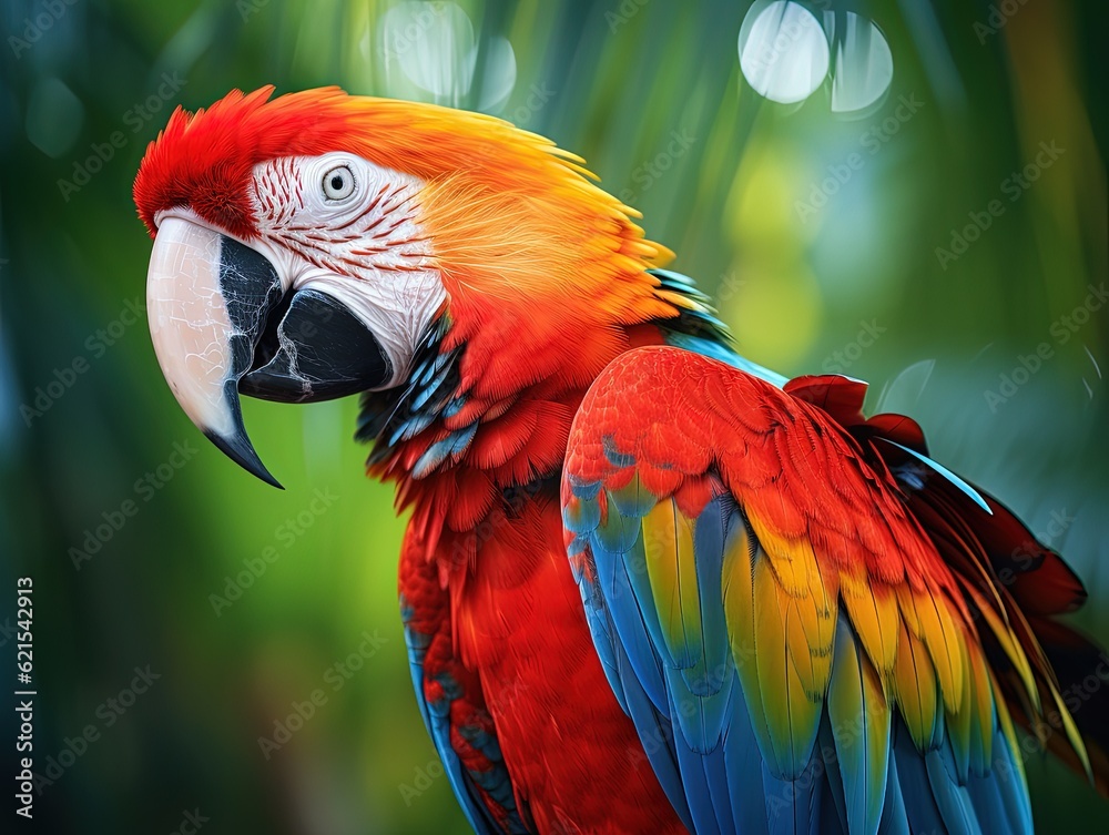eye-catching close-up of a colorful parrot against a , generative ai